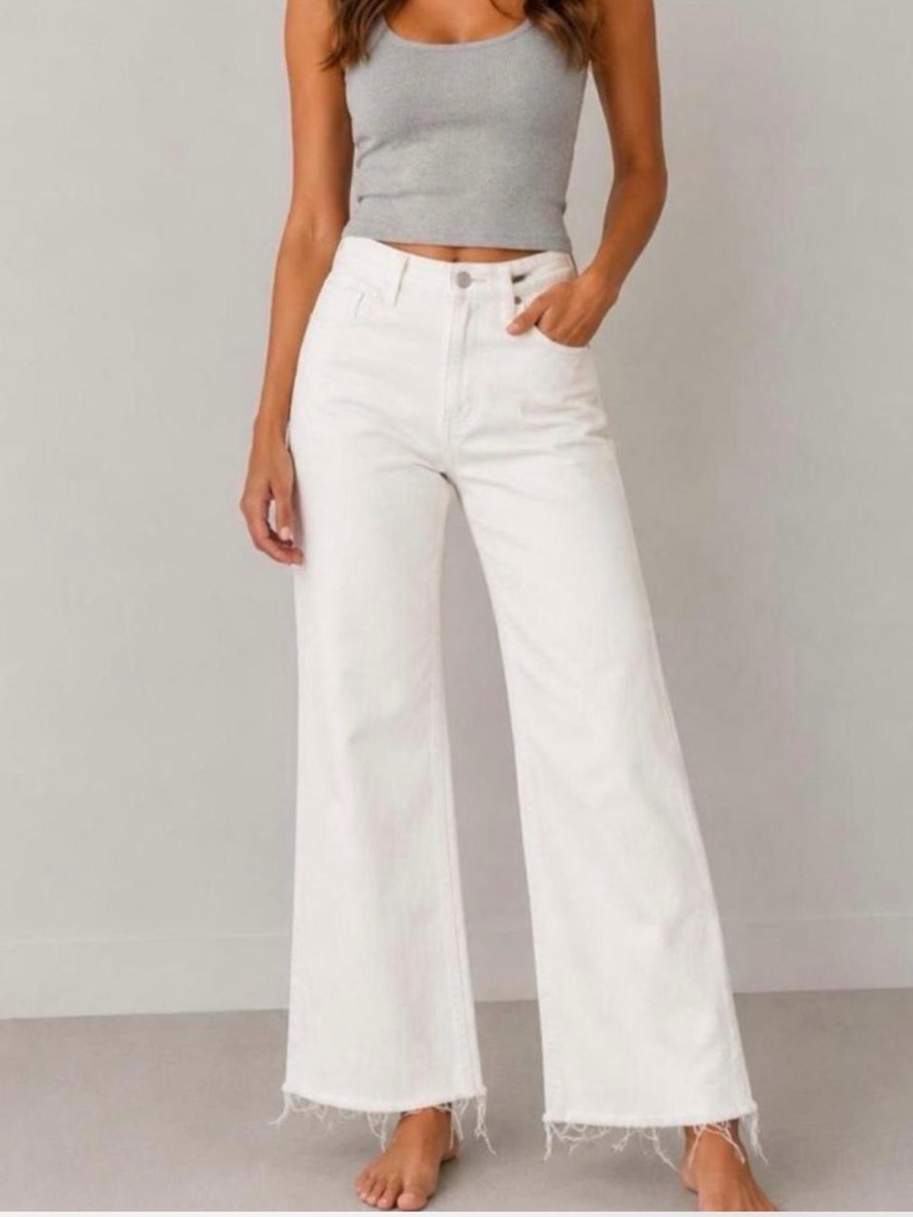 Zara High-Waist Wide Leg White Jeans
